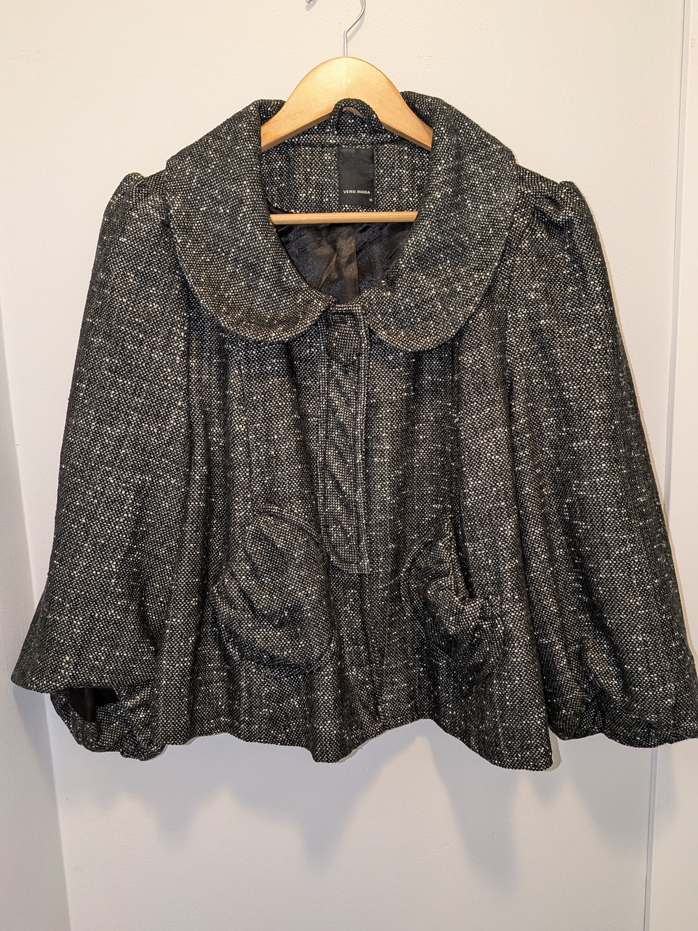 Vero Moda Gray Tweed Peter Pan Collar Cape Jacket